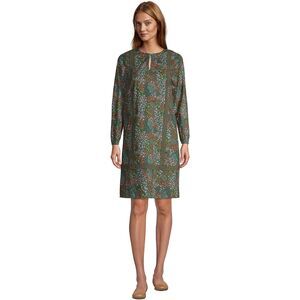 Lands End Green Cotton Floral Pullover Long Sleeve Womens Shift Dress Sz S